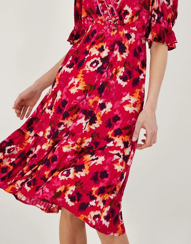 Women Braided Neckline Print Midi Dress In Lenzing Ecovero Red Monsoon Dresses