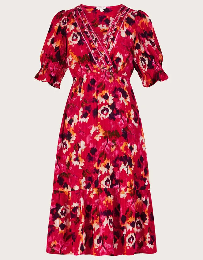 Women Braided Neckline Print Midi Dress In Lenzing Ecovero Red Monsoon Dresses