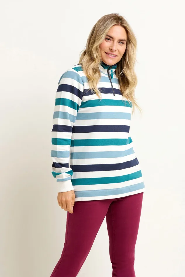 Women Brakeburn Sweatshirts And Hoodies Blue Stripe Quarter Zip Sweatshirt