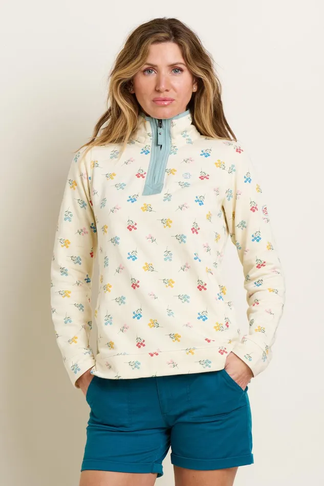 Women Brakeburn Sweatshirts And Hoodies Cream Floral Quarter Zip Sweat