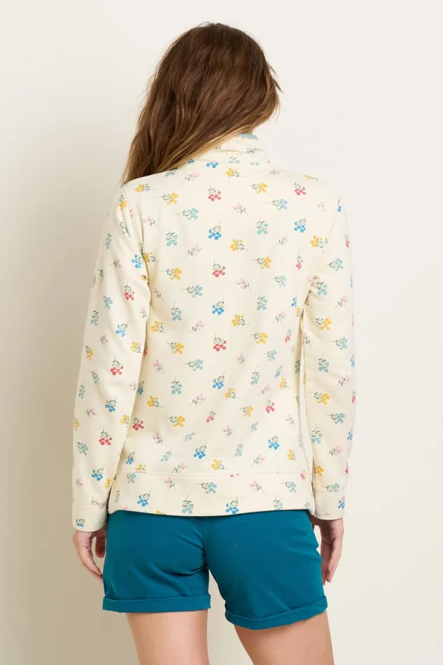 Women Brakeburn Sweatshirts And Hoodies Cream Floral Quarter Zip Sweat