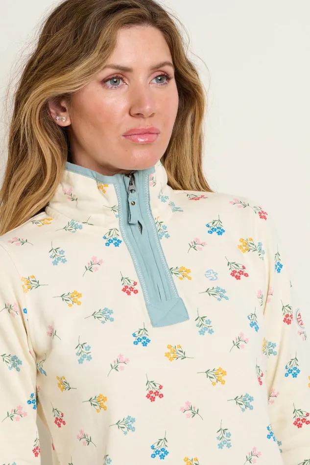 Women Brakeburn Sweatshirts And Hoodies Cream Floral Quarter Zip Sweat