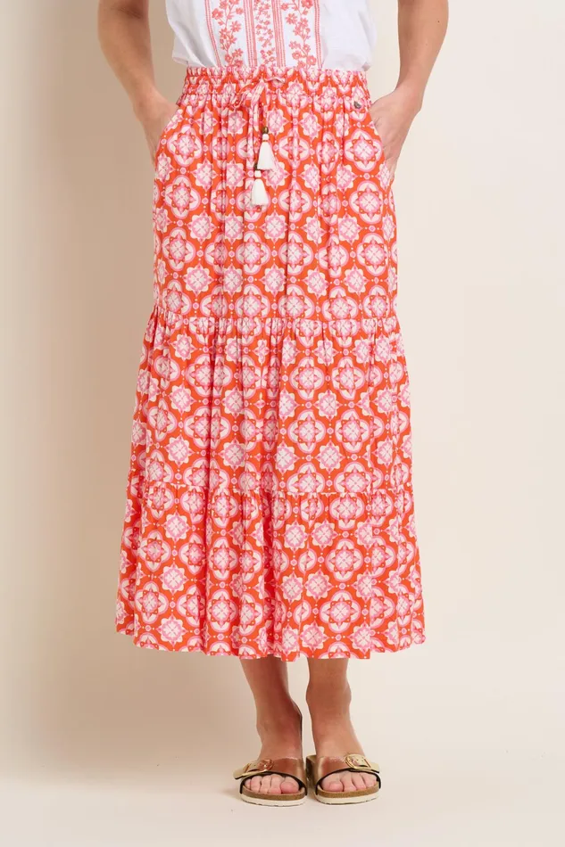 Women Brakeburn Trousers Skirts and Shorts Coral Blue Moroccan Tile Skirt