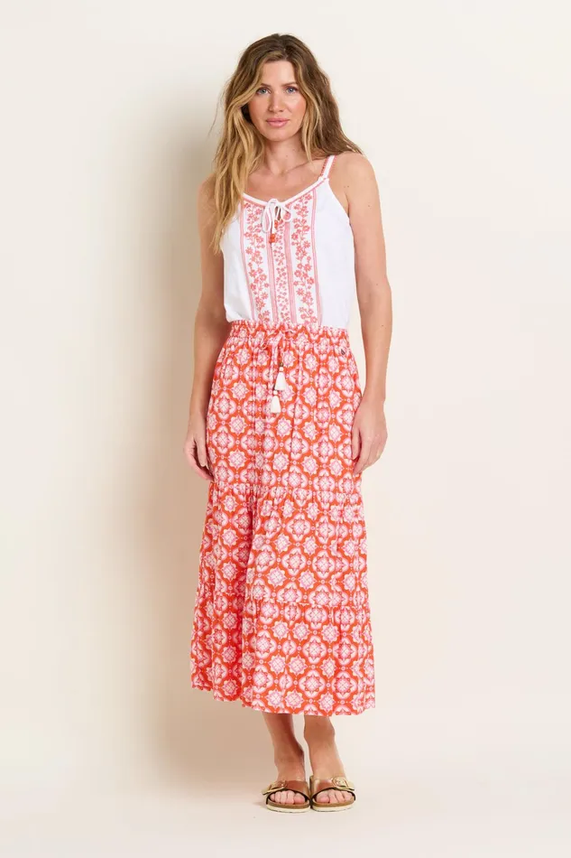 Women Brakeburn Trousers Skirts and Shorts Coral Blue Moroccan Tile Skirt