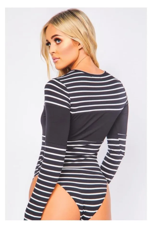 Women Brentiny Black And White Striped Bodysuit Black Brentiny Paris Bodies