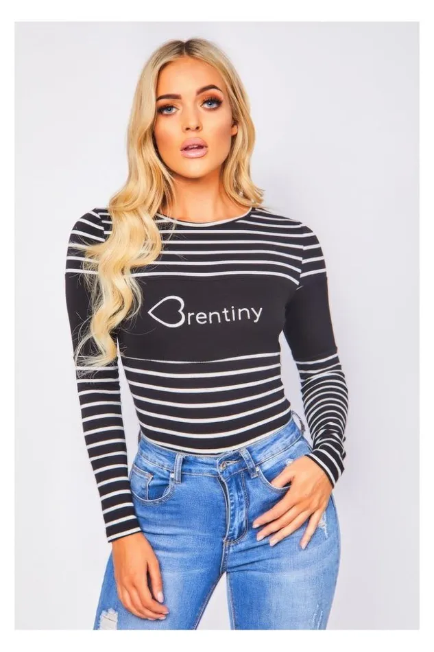 Women Brentiny Black And White Striped Bodysuit Black Brentiny Paris Bodies