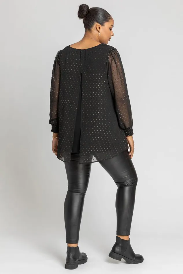 Women Bronze Curve Shimmer Dobby Spot Chiffon Top Roman Tops