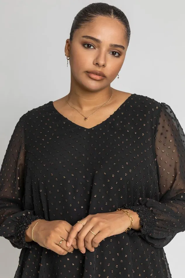 Women Bronze Curve Shimmer Dobby Spot Chiffon Top Roman Tops