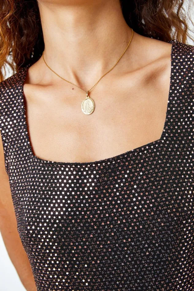 Women Bronze Sequin Sparkle Stretch Vest Top Roman Tops