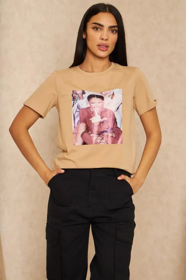 Women Brown 034Rihanna034 TShirt Brown Brentiny Paris TShirts