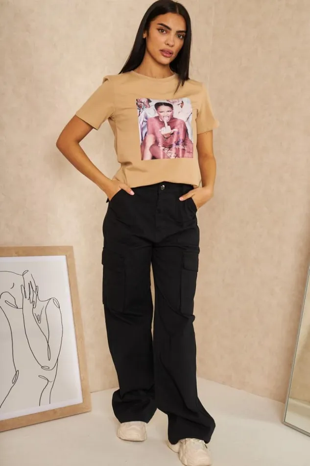 Women Brown 034Rihanna034 TShirt Brown Brentiny Paris TShirts