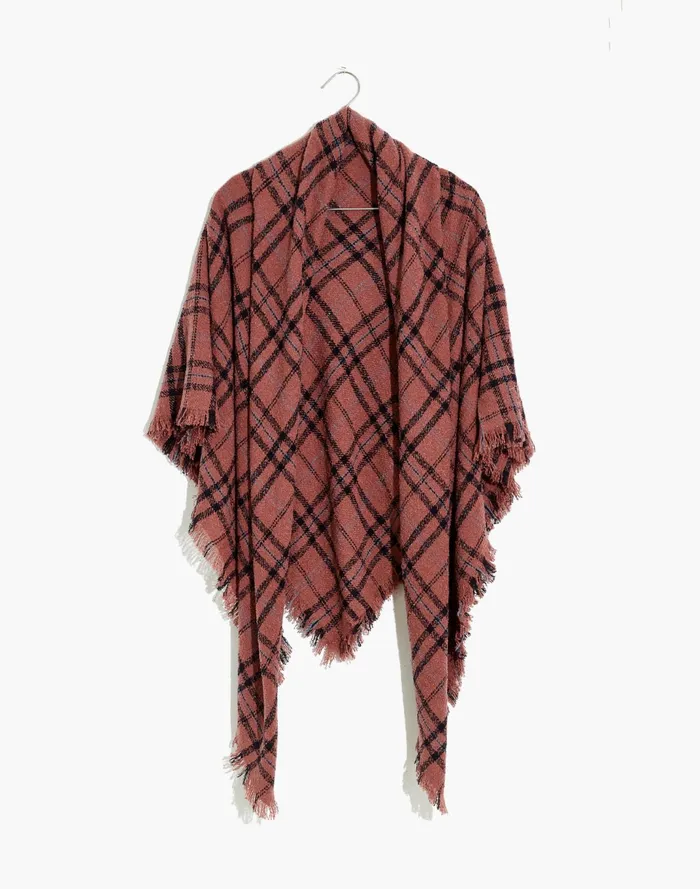Women Buffalo Check Blanket Scarf Burnt Soil Madewell Scarves and Capes