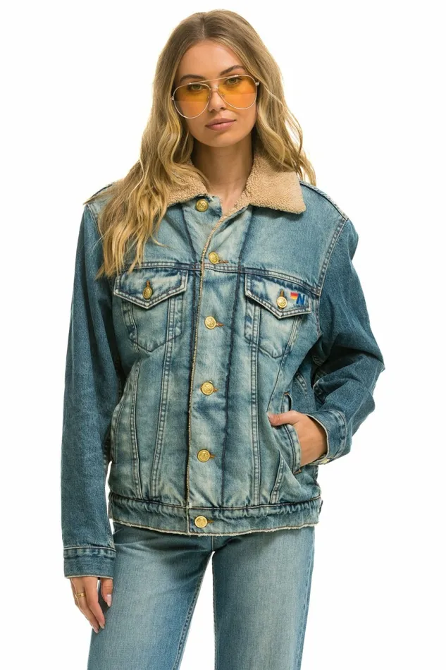 Women CALI LOVER RANCH SHERPA DENIM JACKET 8211 VINTAGE Aviator Nation Women CALI LOVER RANCH SHERPA DENIM JACKET 8211 VINTAGE Aviator Nation