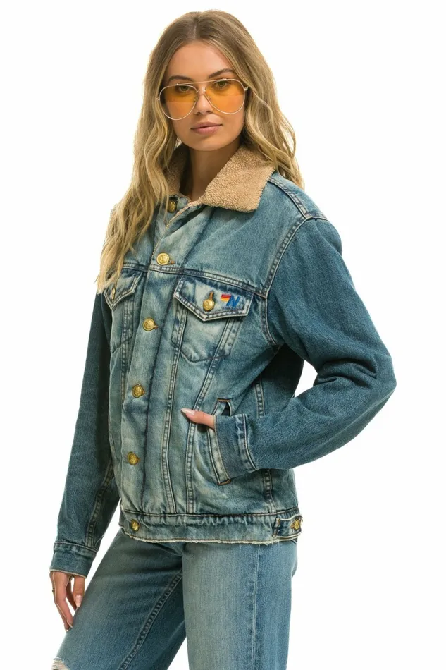 Women CALI LOVER RANCH SHERPA DENIM JACKET 8211 VINTAGE Aviator Nation Women CALI LOVER RANCH SHERPA DENIM JACKET 8211 VINTAGE Aviator Nation