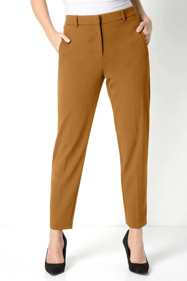 Women Camel Straight Leg Stretch Trouser Roman Trousers