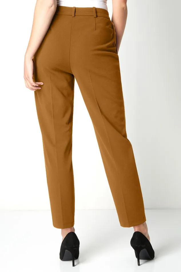 Women Camel Straight Leg Stretch Trouser Roman Trousers