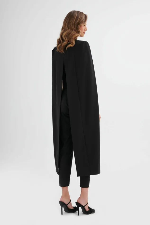 Women Cape Dresses Lavish Alice RAYNA Cape Style Tailored Jumpsuit In Black Black