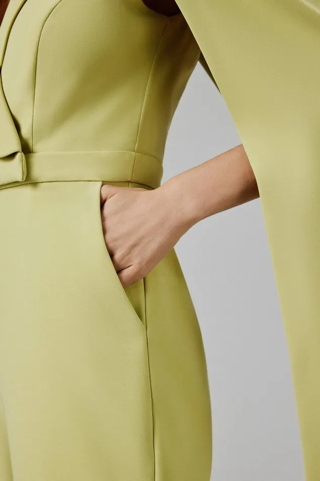 Women Cape Dresses Lavish Alice RAYNA Cape Style Tailored Jumpsuit In Lime Green Lime Green
