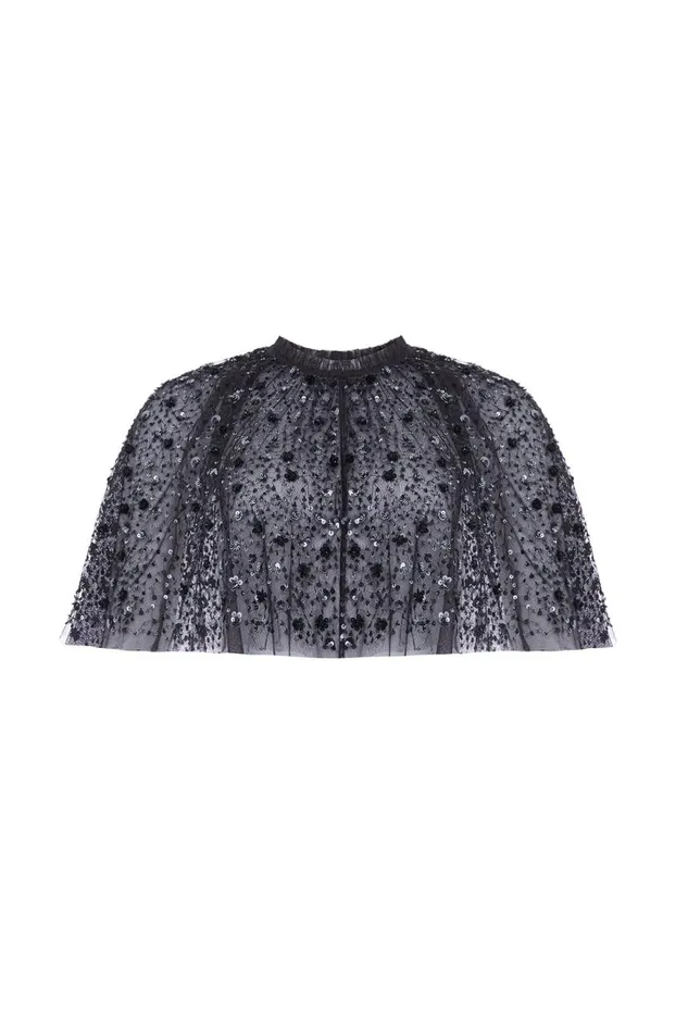 Women Capes Needle and Thread Violet Shimmer Short Cape Black