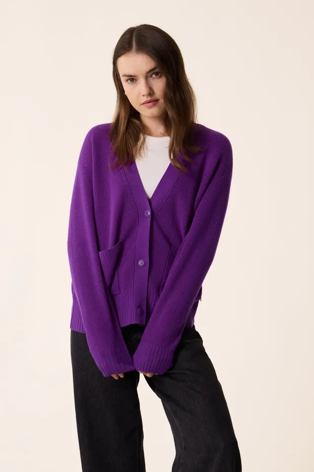 Women Cardigan Artimus Violette Gilet Laine Mrinos Violet Des Petits Hauts Jumpers and Cardigans