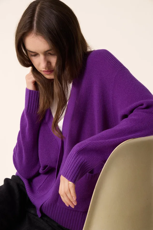 Women Cardigan Artimus Violette Gilet Laine Mrinos Violet Des Petits Hauts Jumpers and Cardigans