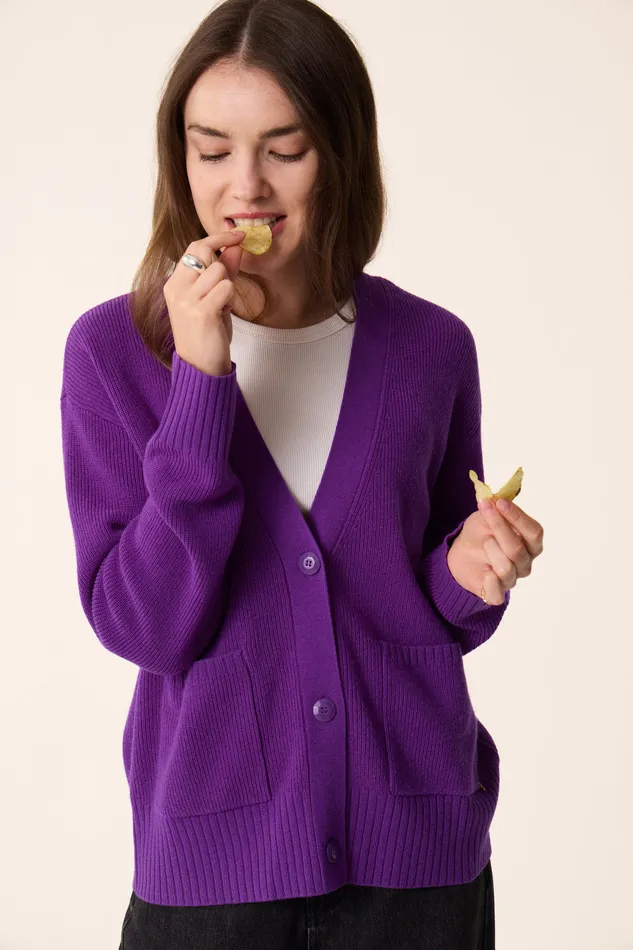 Women Cardigan Artimus Violette Gilet Laine Mrinos Violet Des Petits Hauts Jumpers and Cardigans