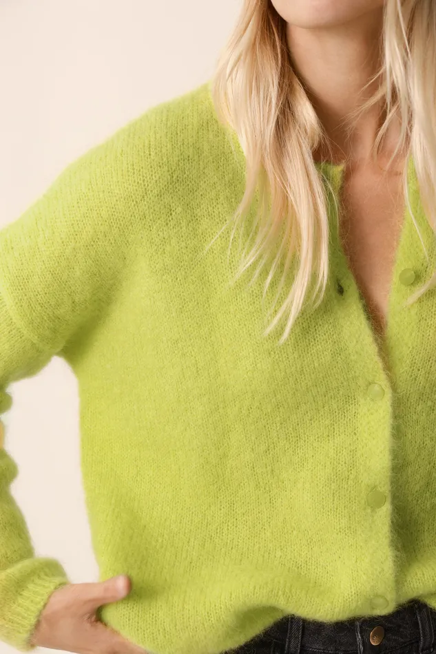 Women Cardigan Bea Luciole Gilet Mohair Jaune Des Petits Hauts Jumpers and Cardigans