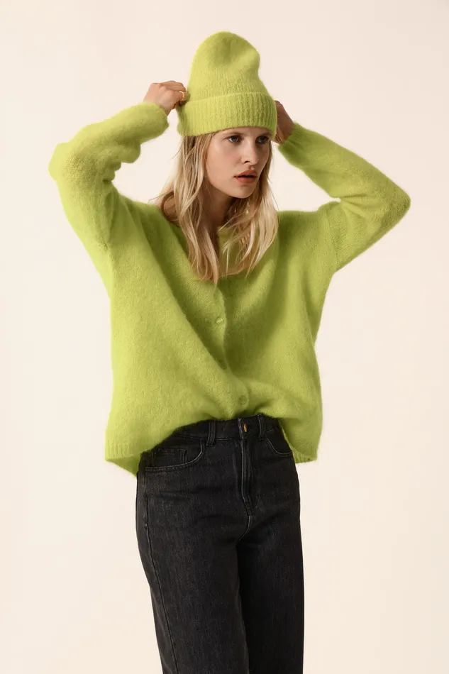 Women Cardigan Bea Luciole Gilet Mohair Jaune Des Petits Hauts Jumpers and Cardigans