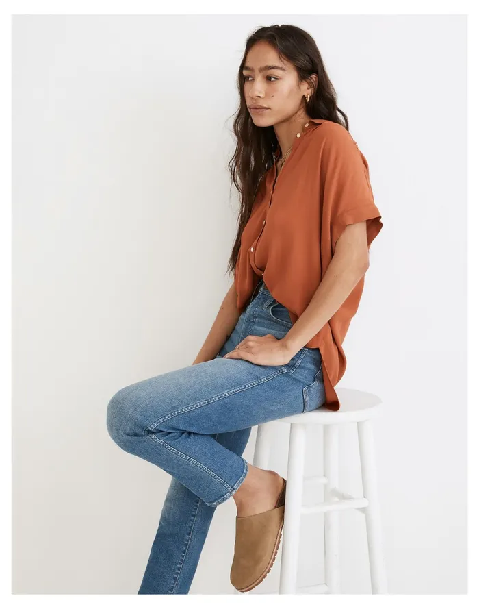 Women Central Drapey Shirt Afterglow Red Madewell Tops and Shirts