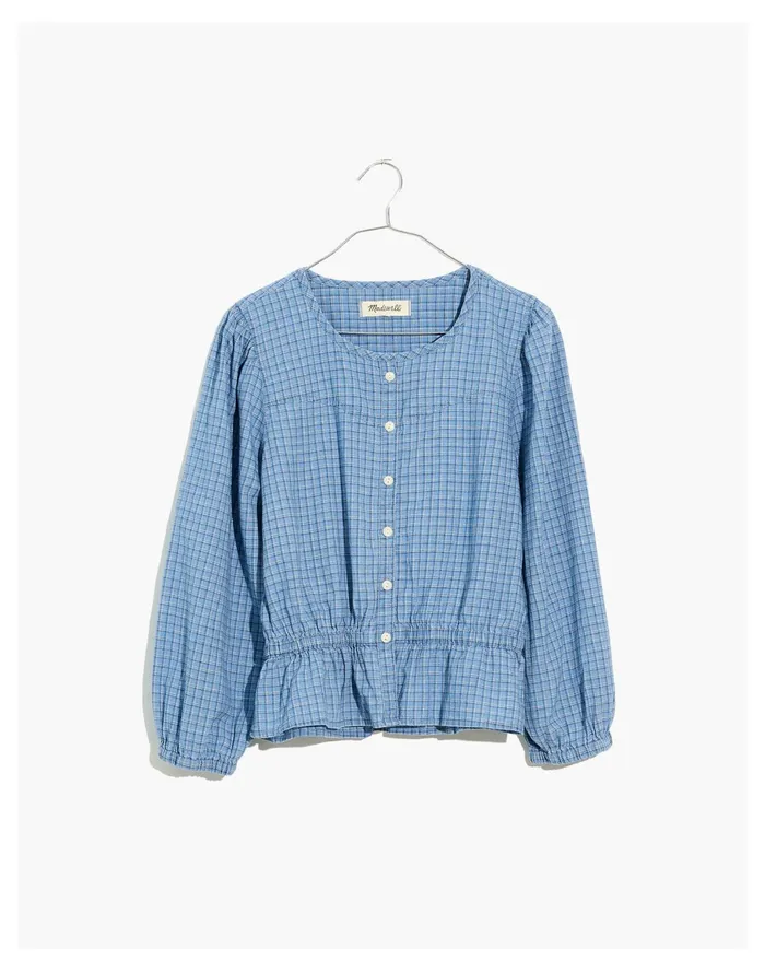 Women Chambray Puff Sleeve Peplum Top In Windowpane Thea Windowpane Madewell Tops and Shirts Women Chambray Puff Sleeve Peplum Top In Windowpane Thea Windowpane Madewell Tops and Shirts