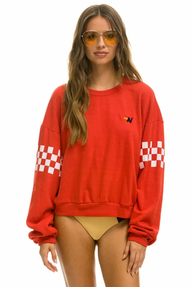 Women CHECK 2 SLEEVE RELAXED CREW SWEATSHIRT 8211 RED WHITE Aviator Nation UnisexCrewSweatshirt Women CHECK 2 SLEEVE RELAXED CREW SWEATSHIRT 8211 RED WHITE Aviator Nation UnisexCrewSweatshirt