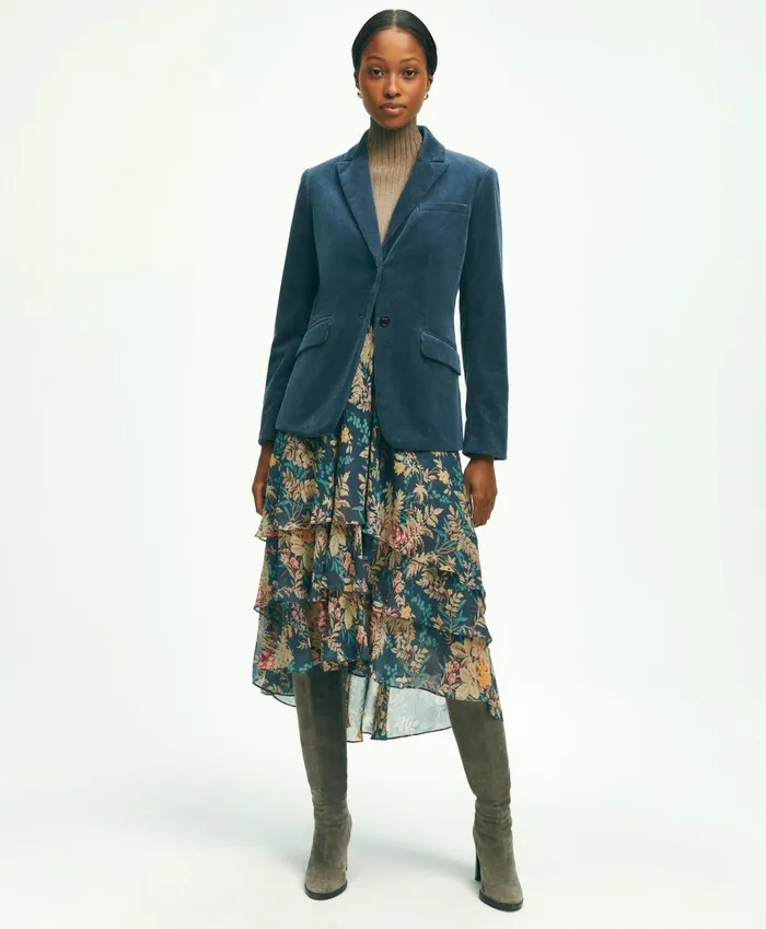 Women Chiffon Fern Print Tiered ALine Skirt Multi Brooks Brothers Pants and Skirts