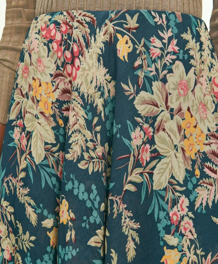 Women Chiffon Fern Print Tiered ALine Skirt Multi Brooks Brothers Pants and Skirts
