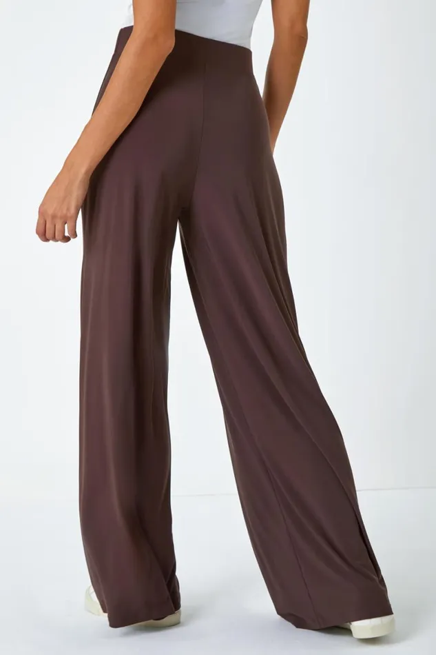 Women Chocolate Wide Leg Stretch Trousers Roman Trousers