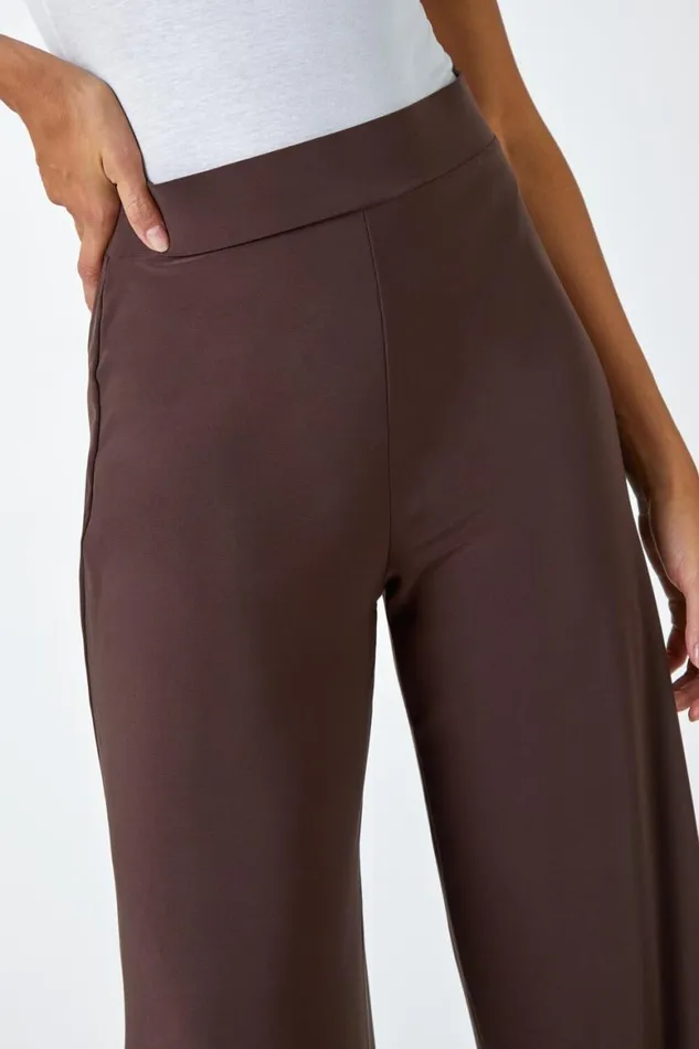 Women Chocolate Wide Leg Stretch Trousers Roman Trousers