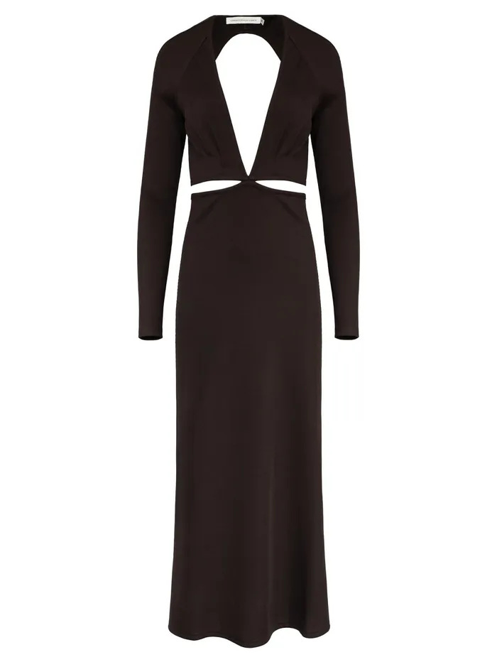 Women Christopher Ebser 8211 Chocolate Open Tie Back Long Sleeve Dress The UNDONE Dresses