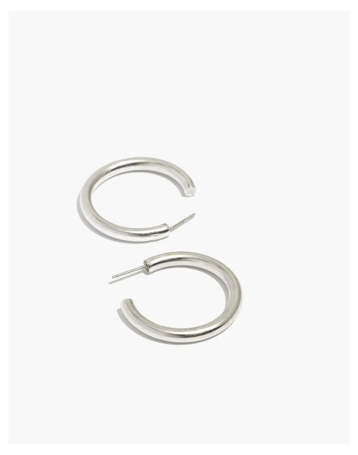 Women Chunky Medium Hoop Earrings Light Silver Ox Madewell Earrings