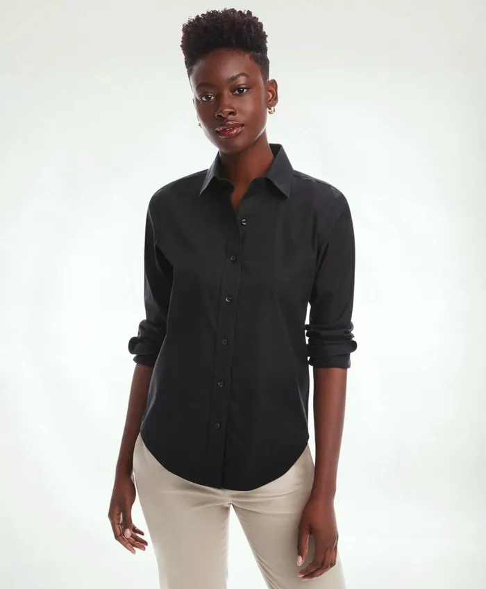 Women ClassicFit NonIron Stretch Supima Cotton Dress Shirt Black Brooks Brothers Blouses and Shirts Women ClassicFit NonIron Stretch Supima Cotton Dress Shirt Black Brooks Brothers Blouses and Shirts