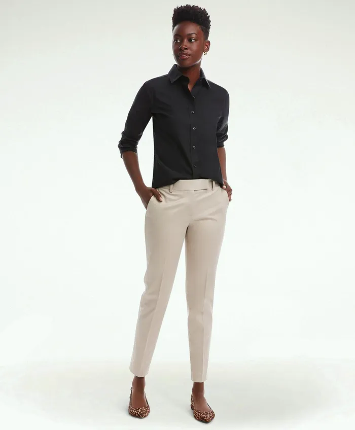 Women ClassicFit NonIron Stretch Supima Cotton Dress Shirt Black Brooks Brothers Blouses and Shirts