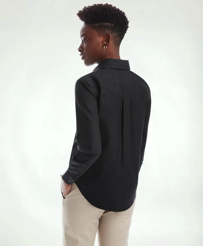 Women ClassicFit NonIron Stretch Supima Cotton Dress Shirt Black Brooks Brothers Blouses and Shirts