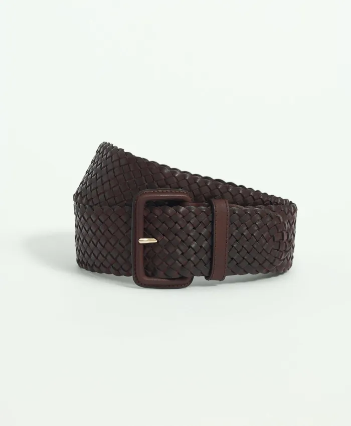 Women Classic Woven Leather Belt Brown Brooks Brothers Shoes and Belts