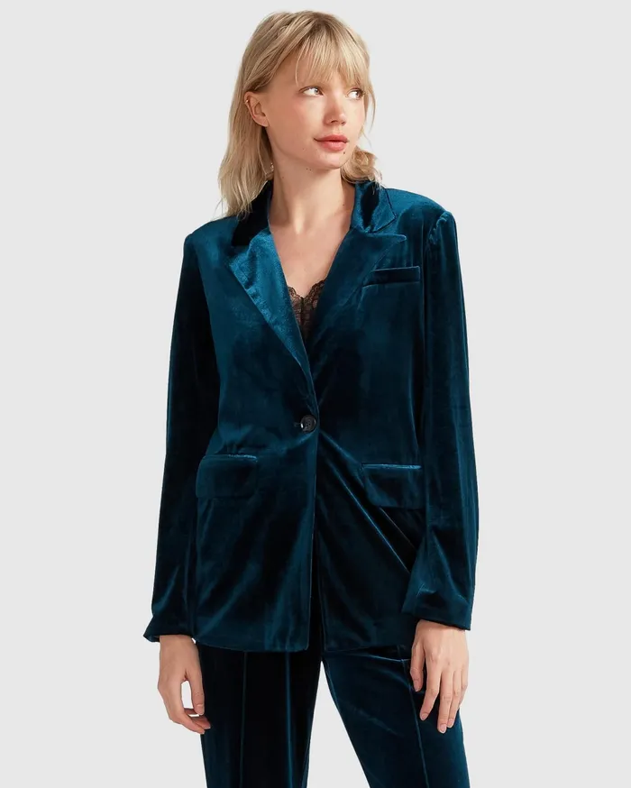 Women Coats and Jackets Belle and Bloom Eternity Velvet Blazer 8211 Dark Teal