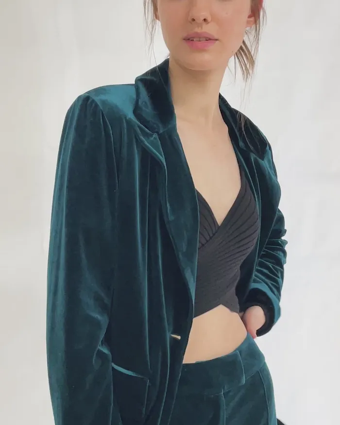 Women Coats and Jackets Belle and Bloom Eternity Velvet Blazer 8211 Dark Teal