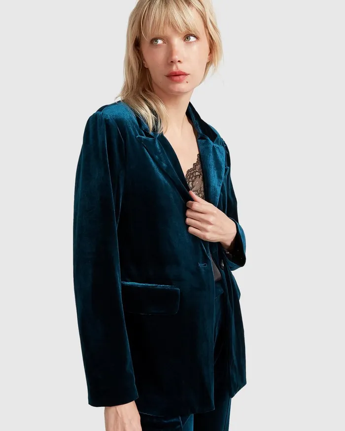 Women Coats and Jackets Belle and Bloom Eternity Velvet Blazer 8211 Dark Teal