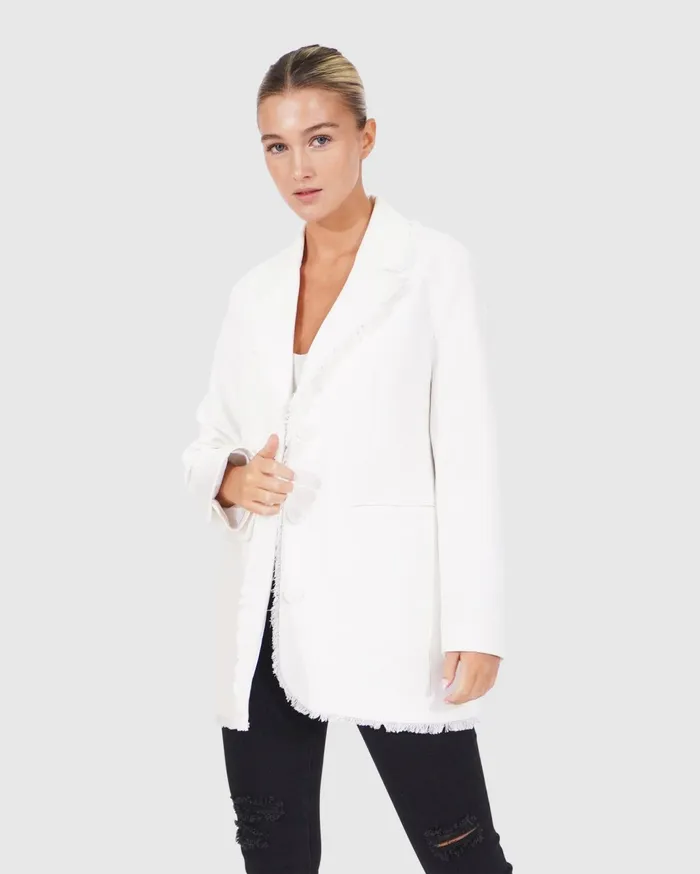 Women Coats and Jackets Belle and Bloom Young Blood Frayed Edge Blazer 8211 Cream