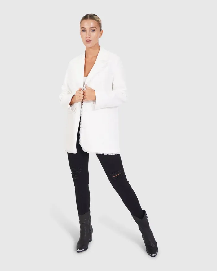 Women Coats and Jackets Belle and Bloom Young Blood Frayed Edge Blazer 8211 Cream