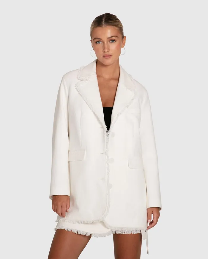 Women Coats and Jackets Belle and Bloom Young Blood Frayed Edge Blazer 8211 Cream