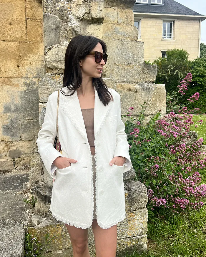Women Coats and Jackets Belle and Bloom Young Blood Frayed Edge Blazer 8211 Cream