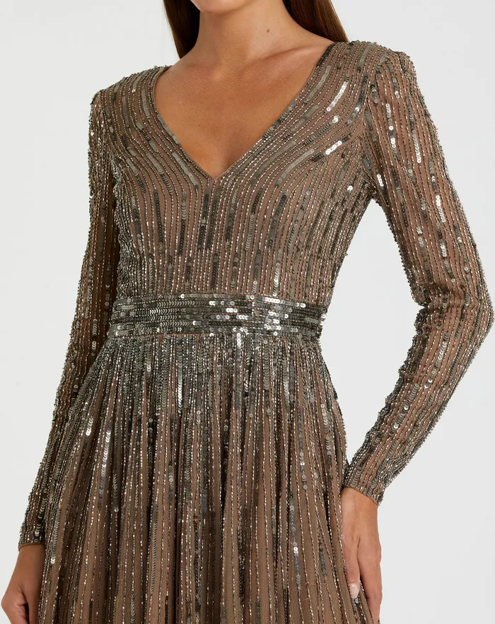 Women Cocktail Dresses Mac Duggal Brown Long Sleeve Tea Length Dress Dark Taupe Women Cocktail Dresses Mac Duggal Brown Long Sleeve Tea Length Dress Dark Taupe