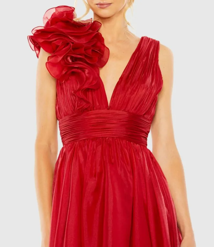 Women Cocktail Dresses Mac Duggal Red Sleeveless Chiffon ALine Tea Length Cocktail Dress Wine